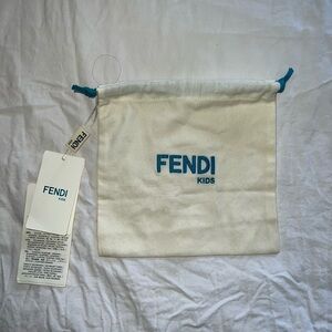 Fendi Kids White Drawstring Pouch with Blue Logo and Ties